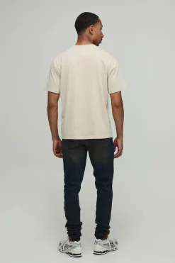 boohooMAN Jean Skinny Empilé À Soufflet Avec Genoux Déchirés Et Lavage Froissé<Homme Denim|Denim