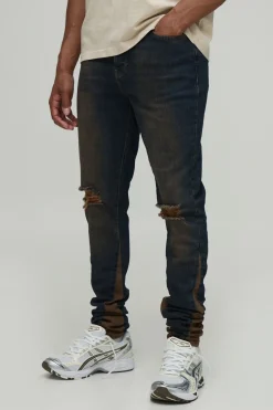 boohooMAN Jean Skinny Empilé À Soufflet Avec Genoux Déchirés Et Lavage Froissé<Homme Denim|Denim