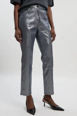 Jean Skinny en Denim à Revêtement Métallisé
