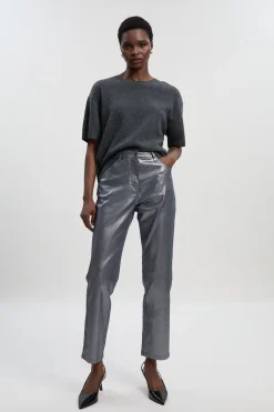Jean Skinny en Denim à Revêtement Métallisé