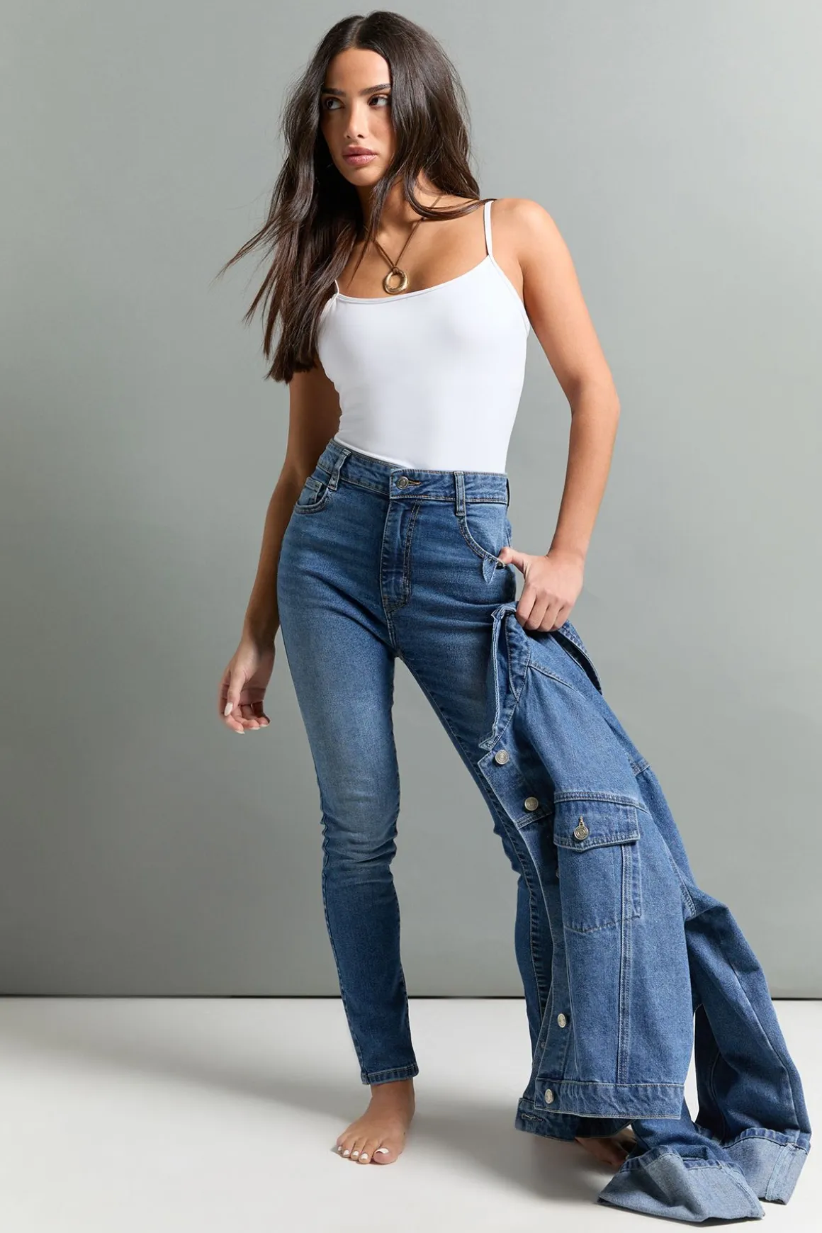 Jean Skinny Petite à Taille Haute qui Galbe les Fesses