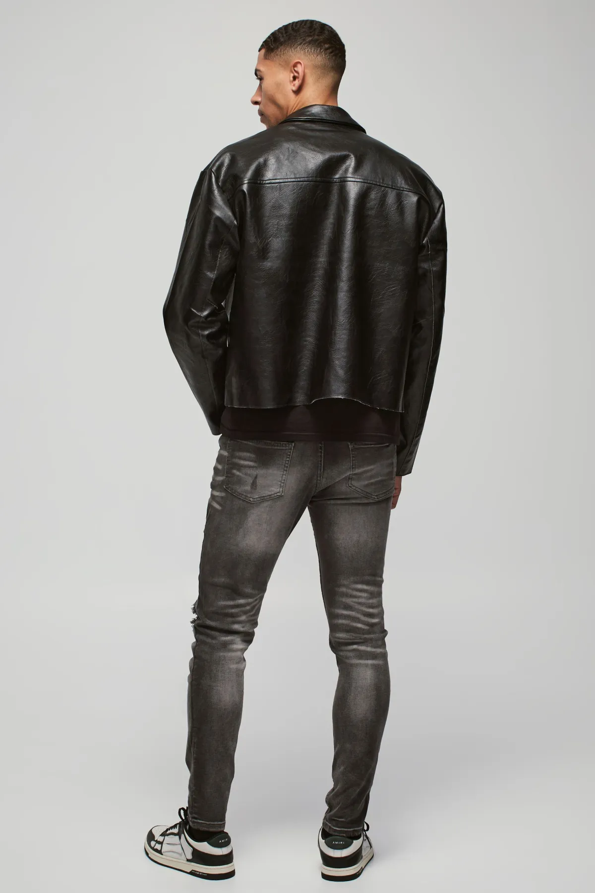 boohooMAN Jean Skinny Stretch Déchiré & Réparé en Tissu Original<Homme Denim|Denim