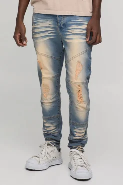 boohooMAN Jean skinny stretch épais décoloré et déchiré<Homme Denim|Denim