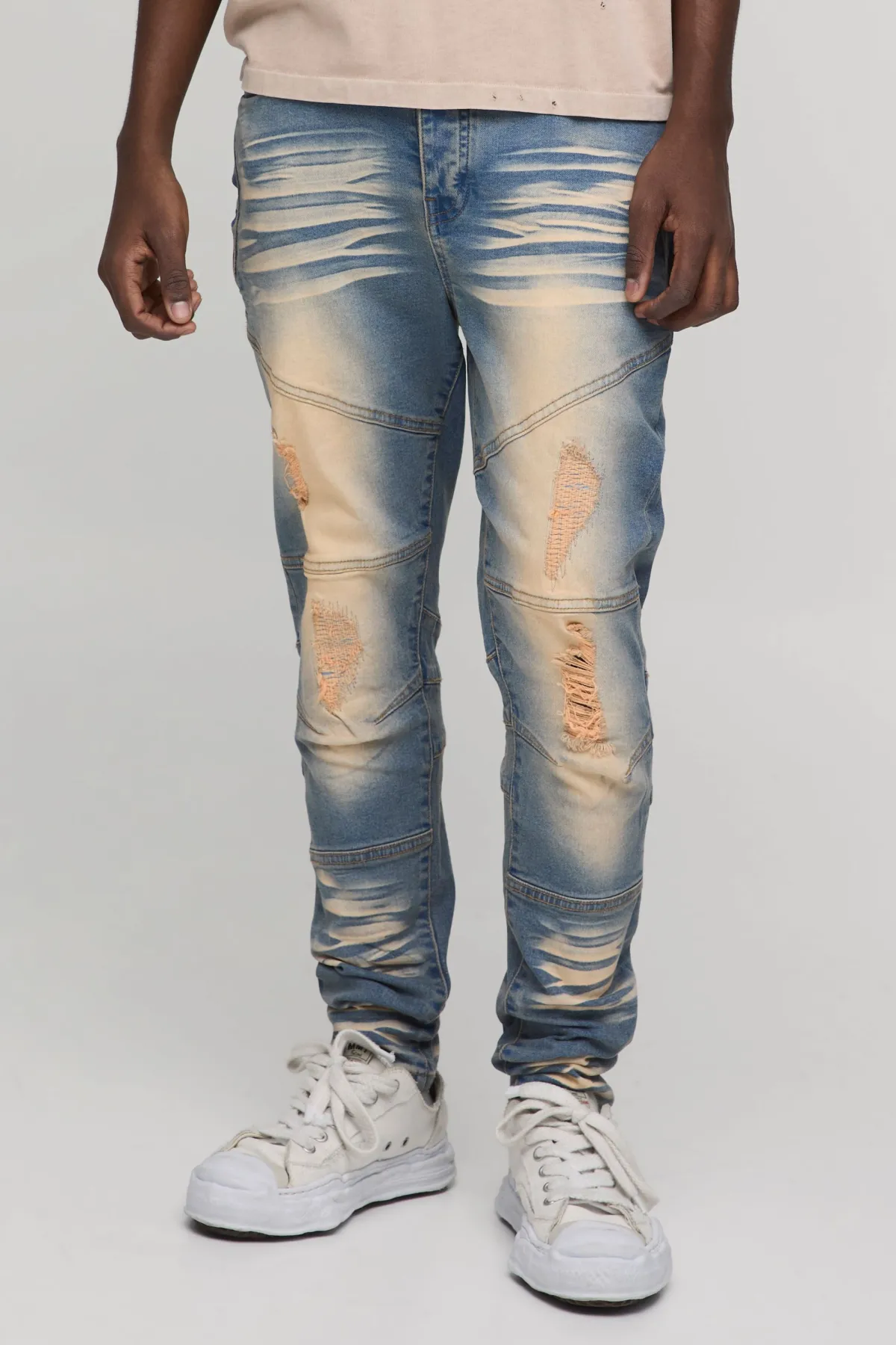 boohooMAN Jean skinny stretch épais décoloré et déchiré<Homme Denim|Denim