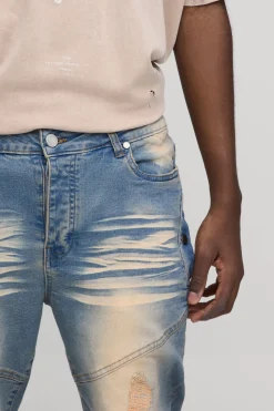 boohooMAN Jean skinny stretch épais décoloré et déchiré<Homme Denim|Denim