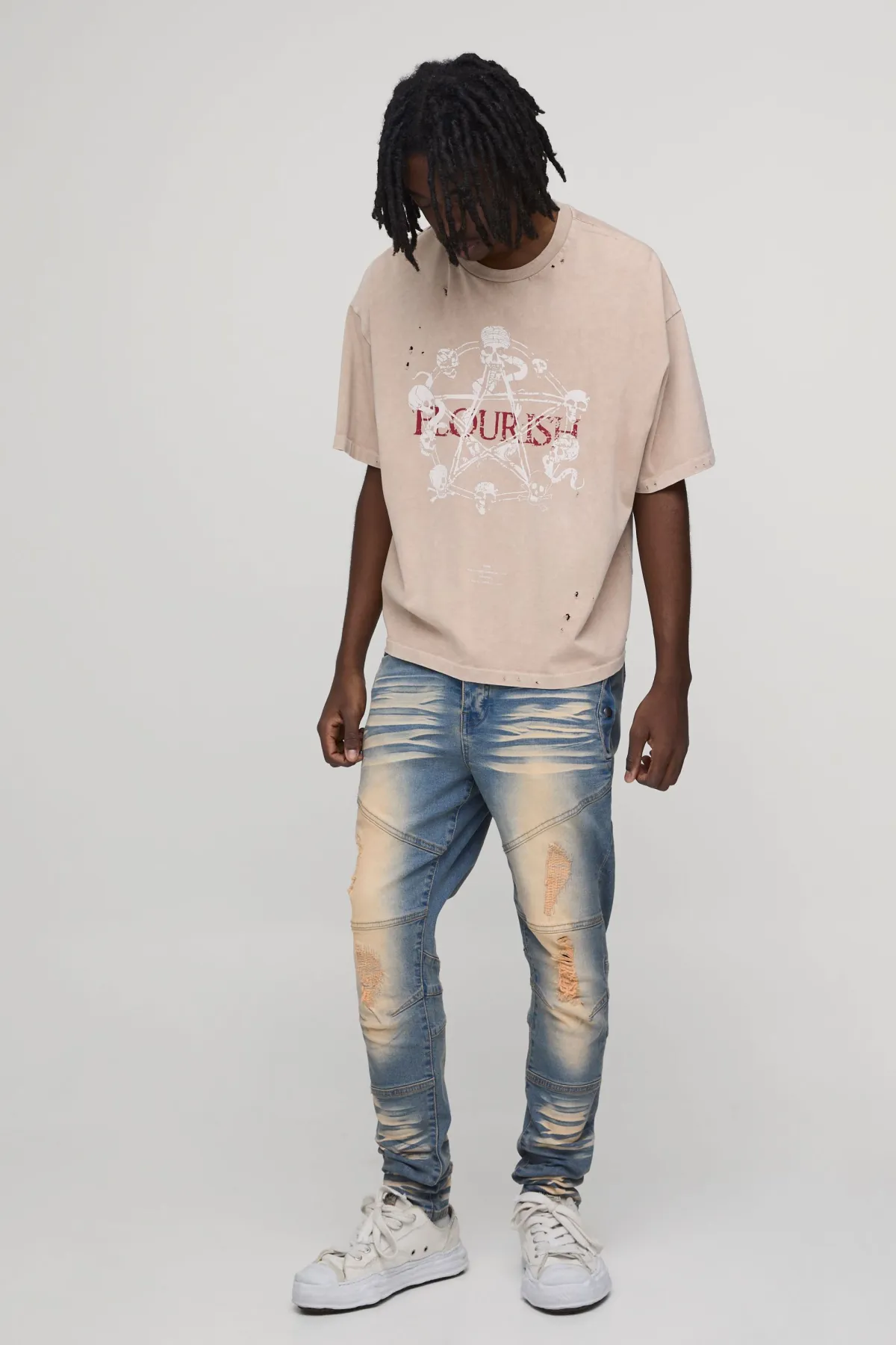 boohooMAN Jean skinny stretch épais décoloré et déchiré<Homme Denim|Denim
