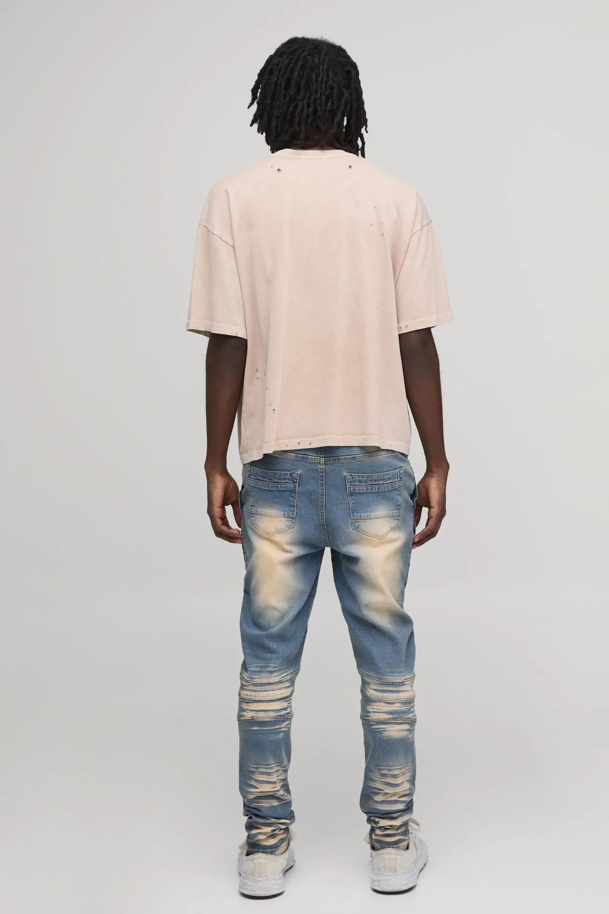 boohooMAN Jean skinny stretch épais décoloré et déchiré<Homme Denim|Denim