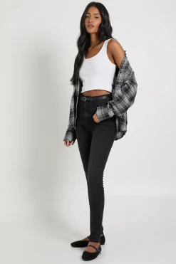 boohoo Jean skinny taille haute, version longue, pour sublimer les fesses<Femme Denim|Jeans