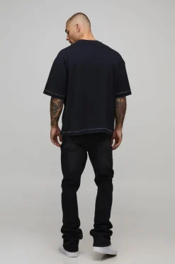 boohooMAN Jean Skinny Évasé Déchiré et Réparé avec Motif Bandana et Éclaboussures de Peinture<Homme Denim|Denim