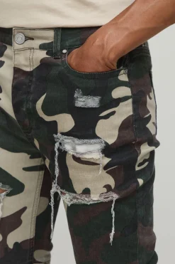 Jean Skinny Évasé Empilé Camouflage Avec Effet Usé