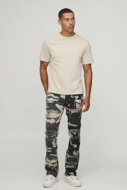 Jean Skinny Évasé Empilé Camouflage Avec Effet Usé