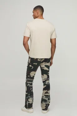 Jean Skinny Évasé Empilé Camouflage Avec Effet Usé