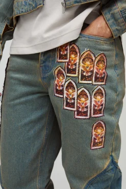 boohooMAN Jean Slim Empilé à Applique Gothique<Homme Denim|Denim