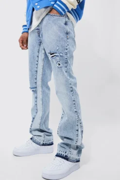 boohooMAN Jean slim flare lavé déchiré avec panneau d'entrejambe<Homme Denim|Denim
