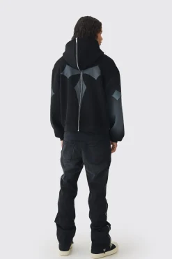 boohooMAN Jean Slim Rigid Flare en denim lavé à appliqués croisés<Homme Denim|Denim