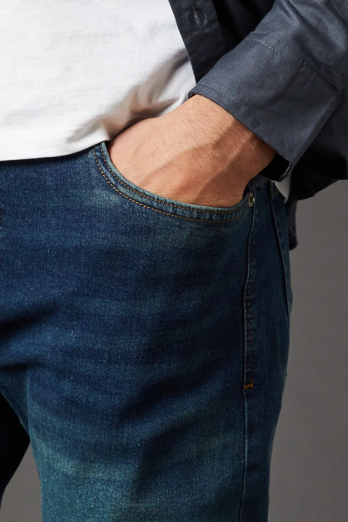Jean Slim Stretch Délavage Vintage Foncé