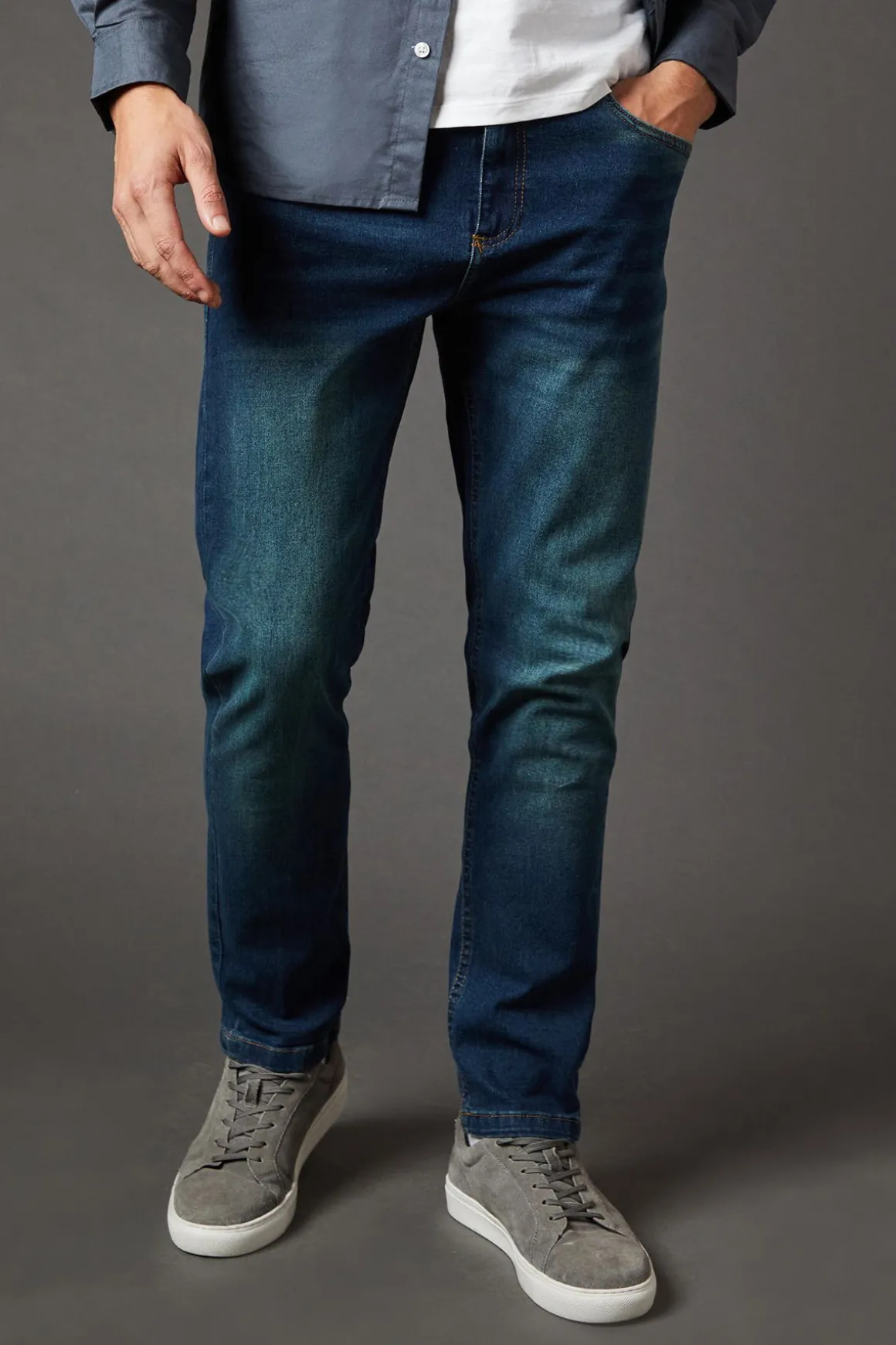 Jean Slim Stretch Délavage Vintage Foncé