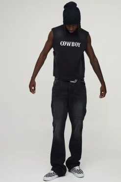 Jean Slim Évasé avec Détails de Coutures Western Empilées