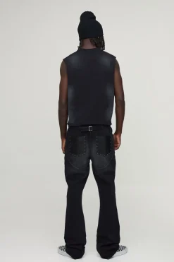 Jean Slim Évasé avec Détails de Coutures Western Empilées