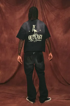 Jean Slim Évasé avec Détails de Coutures Western Empilées