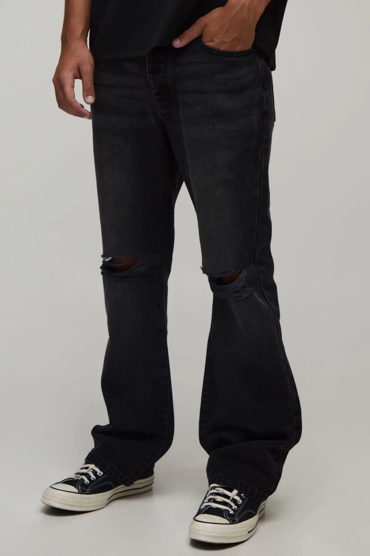 boohooMAN Jean Slim Évasé Déchiré Au Genou<Homme Denim|Denim