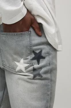 boohooMAN Jean Slim Évasé Empilé avec Appliqué Étoile et Gousset<Homme Denim|Denim