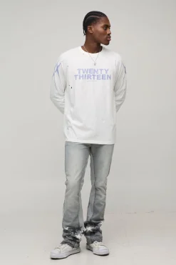 boohooMAN Jean Slim Évasé Empilé avec Appliqué Étoile et Gousset<Homme Denim|Denim