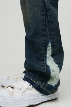 Jean slim évasé vintage bleu délavé distressed à empiècement