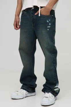 Jean slim évasé vintage bleu délavé distressed à empiècement