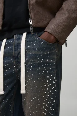 boohooMAN Jeans Longs Teintés et Ornés avec Cordon de Serrage Allongé et Coupe Décontractée<Homme Denim|Tout Afficher