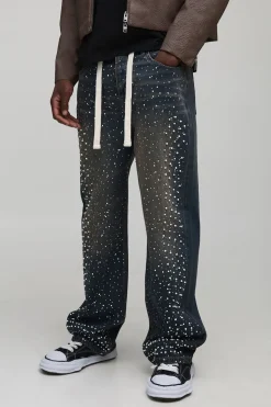 boohooMAN Jeans Longs Teintés et Ornés avec Cordon de Serrage Allongé et Coupe Décontractée<Homme Denim|Tout Afficher