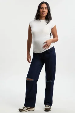 boohoo Jeans Maternité Over The Bump à genou déchiré style boyfriend<Femme Denim|Jeans