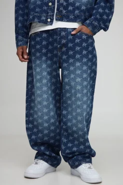 boohooMAN Jeans monogrammés lavés, coupe ample<Homme Denim|Denim