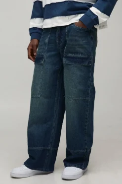 Jeans moto gaufrés à panneaux avec jambes larges