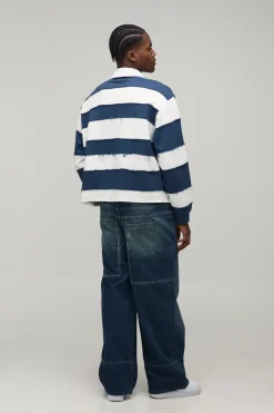 Jeans moto gaufrés à panneaux avec jambes larges