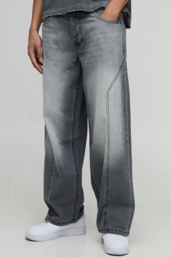 Jeans moto à panneaux baggy lavés en anthracite