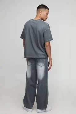 Jeans moto à panneaux baggy lavés en anthracite