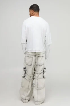 Jeans multi-cargo super baggy, extrêmement délavés