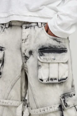 Jeans multi-cargo super baggy, extrêmement délavés