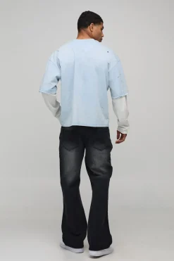 boohooMAN Jeans officiels brodés Straight Flare<Homme Denim|Denim