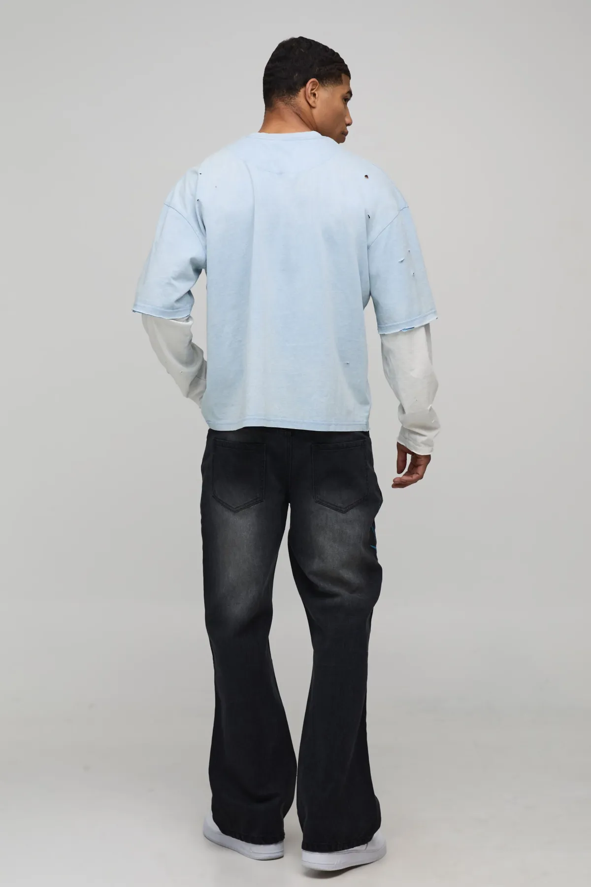 boohooMAN Jeans officiels brodés Straight Flare<Homme Denim|Denim