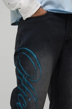 boohooMAN Jeans officiels brodés Straight Flare<Homme Denim|Denim