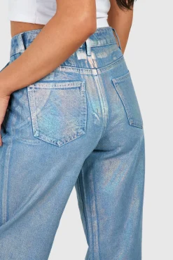 Jeans Petite Taille Droits à Revêtement Métallique Irisé