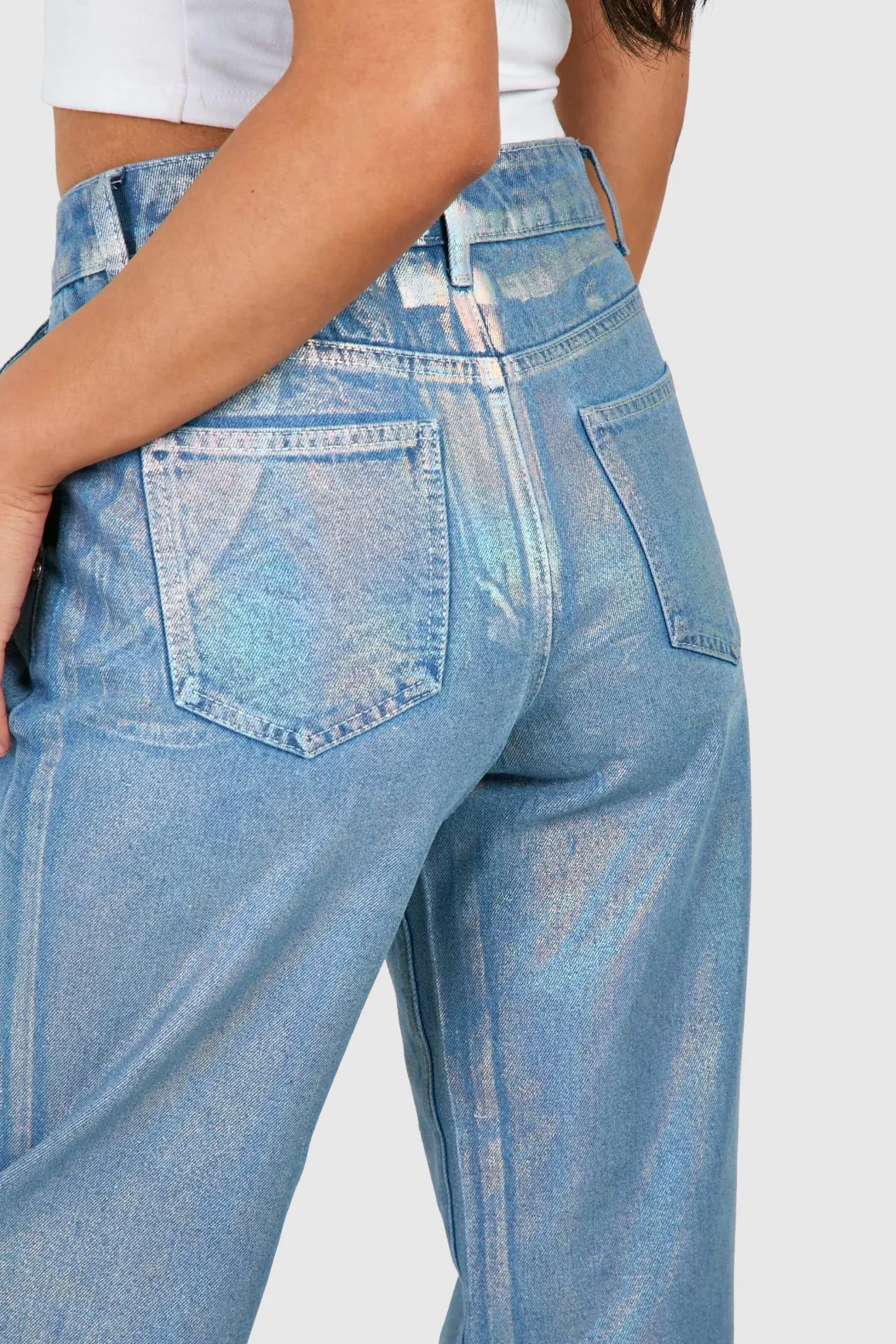 Jeans Petite Taille Droits à Revêtement Métallique Irisé