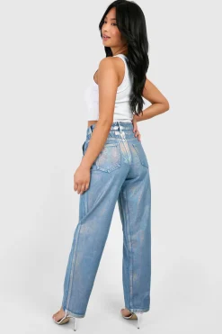 Jeans Petite Taille Droits à Revêtement Métallique Irisé