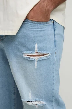 boohooMAN Jeans Plus Rigid Star Distressed à coupe décontractée<Homme Jeans Grande Taille|Denim