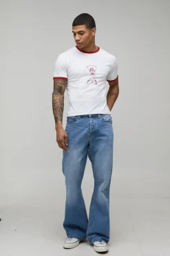 boohooMAN Jeans à poche brodée, coupe rigide et jambe évasée<Homme Denim|Denim