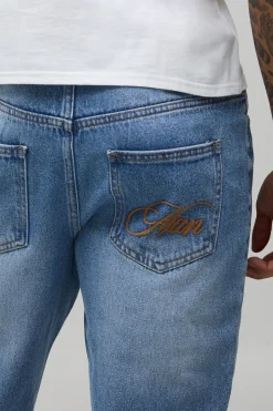 boohooMAN Jeans à poche brodée, coupe rigide et jambe évasée<Homme Denim|Denim