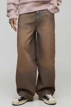 Jeans raw délavés pour grande taille avec appliqué et coupe baggy