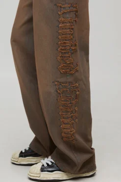 Jeans raw délavés pour grande taille avec appliqué et coupe baggy